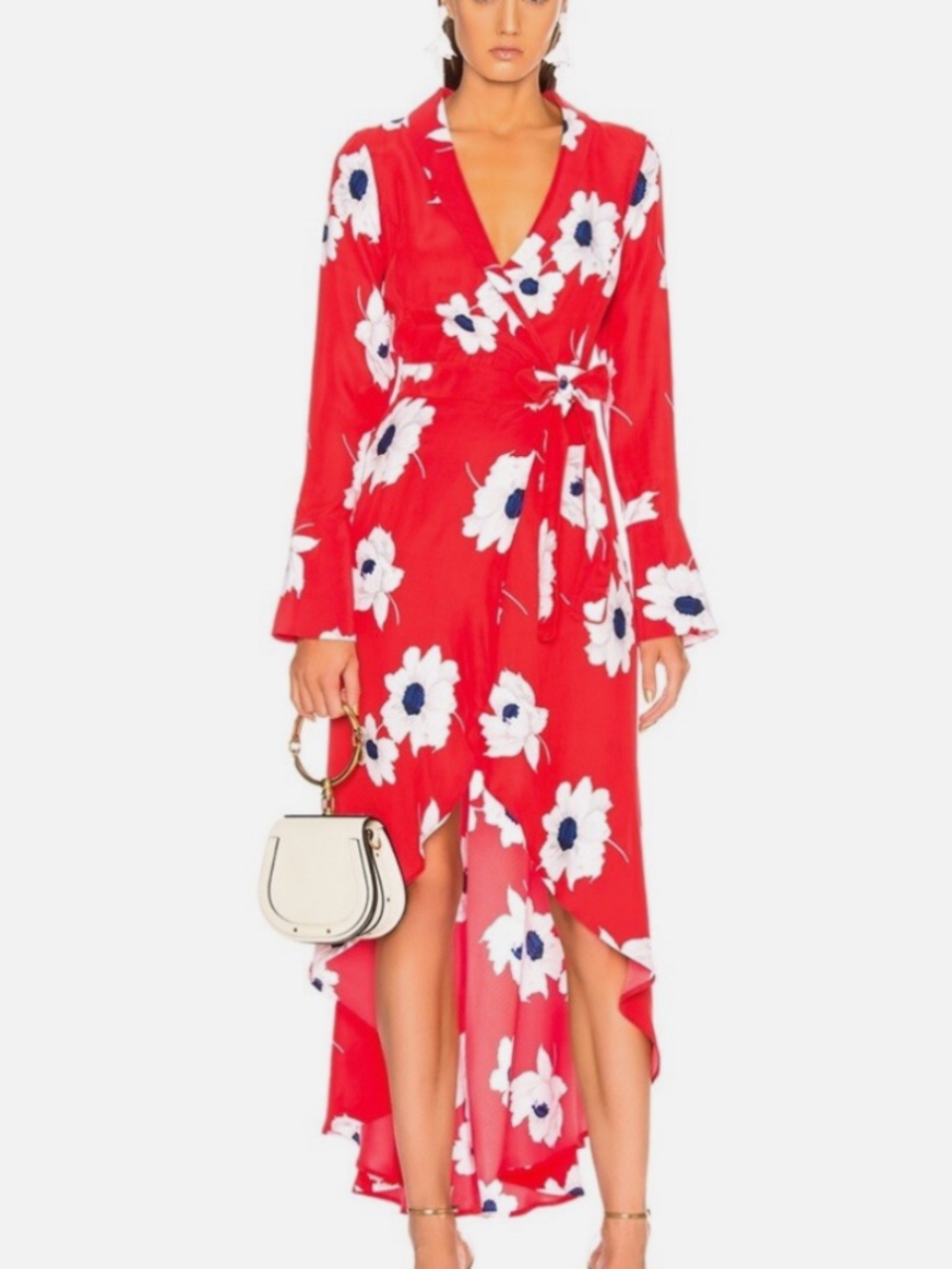 Equipment Femme Gowin Silk Wrap Dress In Blood Moon High Low, Size XS